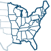 Icon of a map of the eastern half of the United States representing where Mast Trucking delivers.