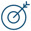 A blue icon of a target with an arrow in it.