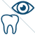 An icon of a tooth and an eye representing dental and vision care.